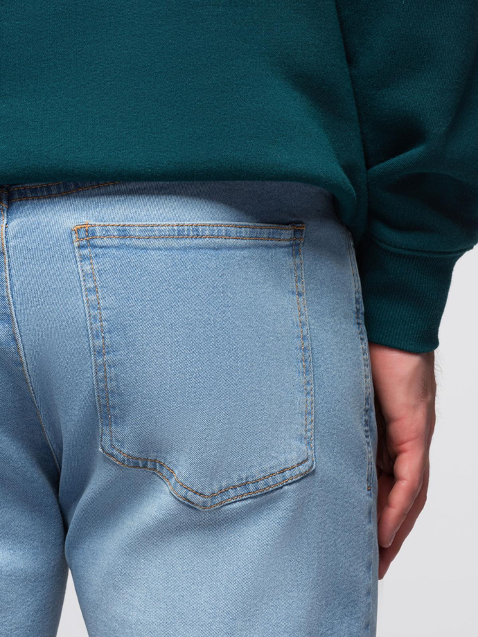 Men's denim JOGGERS pants with classic bandage - light blue V1 OM-PADJ-0265