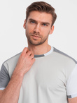 T-shirt męski z elastanem z kolorowymi rękawami - szary V4 OM-TSCT-0176