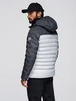 Men's quilted jacket with detachable hood - graphite and white V3 OM-JALP-0206