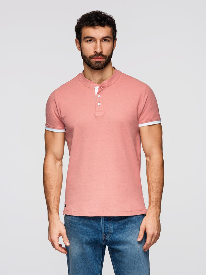 Men's collarless polo shirt - pink V7 OM-TSCT-0156