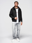 Men's faux leather jacket with ribbed bottom hem - black V2 OM-JAFL-0109