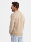 Bluza męska nierozpinana z nadrukiem collegowym - piaskowa V1 OM-SSPS-0154
