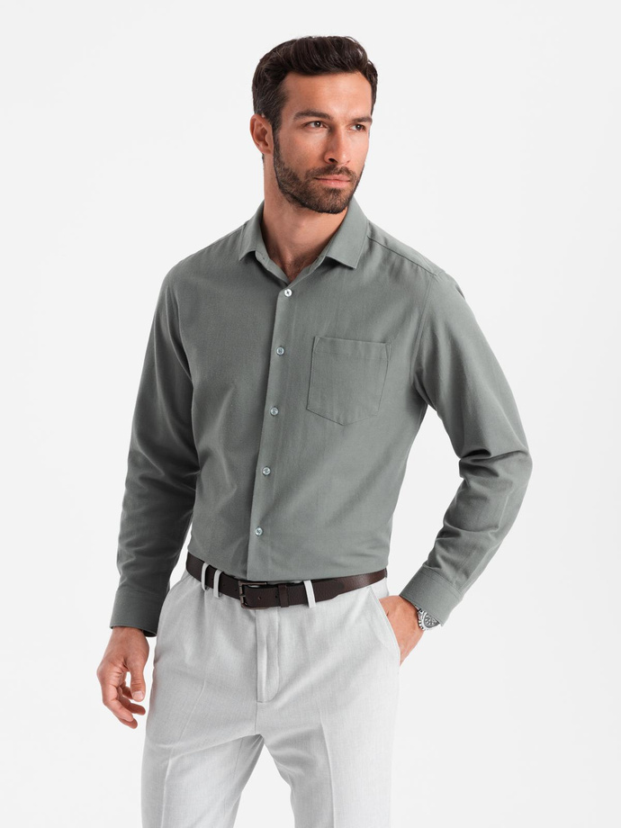Męska koszula z kieszenią REGULAR FIT - khaki V4 OM-SHCS-0148