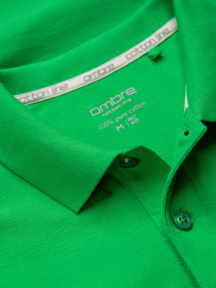Męska koszulka polo jednokolorowa BASIC z dzianiny pique - neonowa zieleń V25 OM-POBS-0100