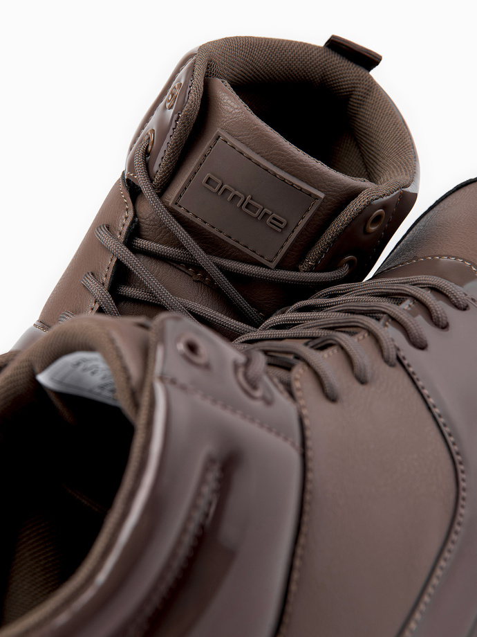 Buty męskie wysokie sneakersy z połyskującymi elementami – ciemnobrązowe V3 OM-FOSH-0178