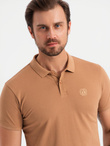 Komplet bawełnianych t-shirtów męskich polo BASIC – biały/cielisty/jasnobrązowy V6 OM-POBS-0133