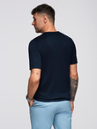 Men's buttonless polo shirt with classic weave - navy blue V1 OM-POSS-0159