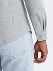Męska koszula dzianinowa SLIM FIT z długim rękawem – szara V5 OM-SHCS-0177