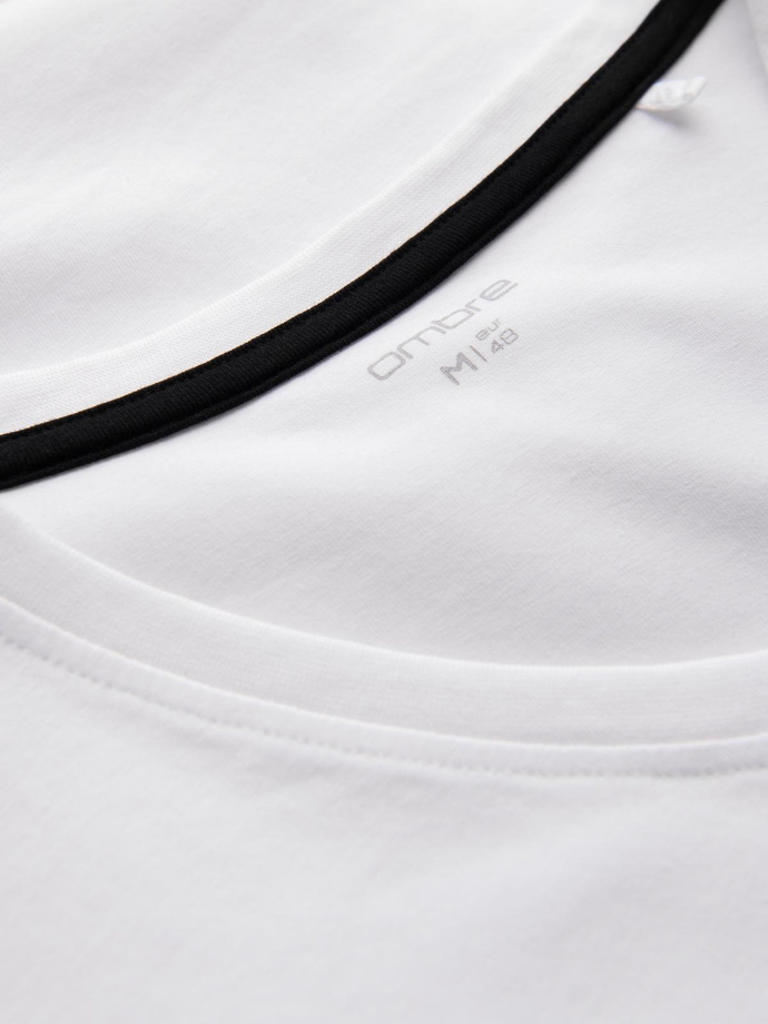 Set of men's SLIM FIT longsleeves with V-neck and logo 2-pack - 2x white V4 Z103