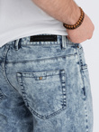 Men's slim fit denim pants with stitching at the knees - blue V1 OM-PADP-0109