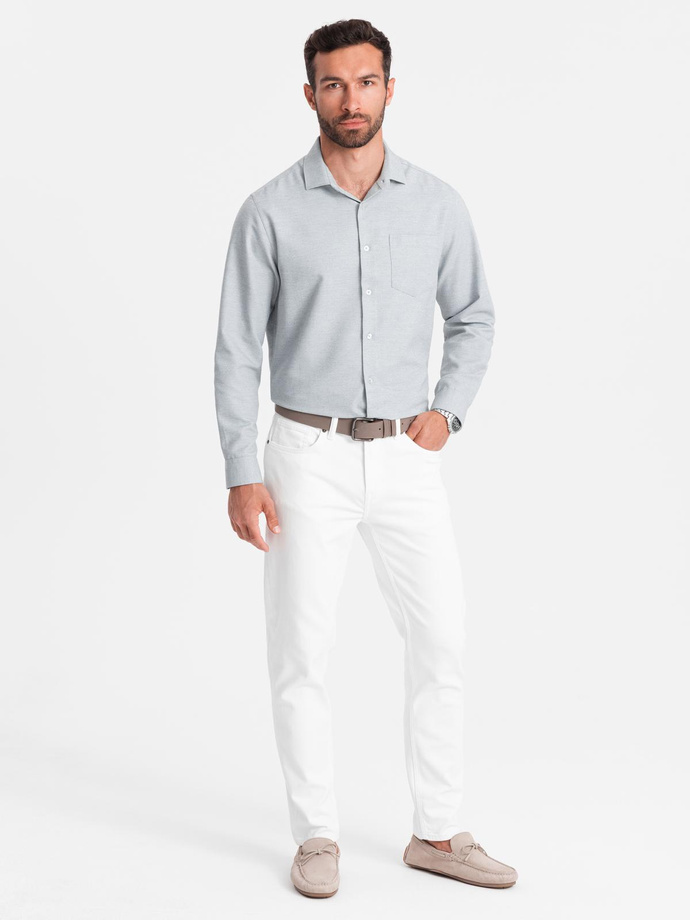 Men's shirt with pocket REGULAR FIT - light grey melange V2 OM-SHCS-0148