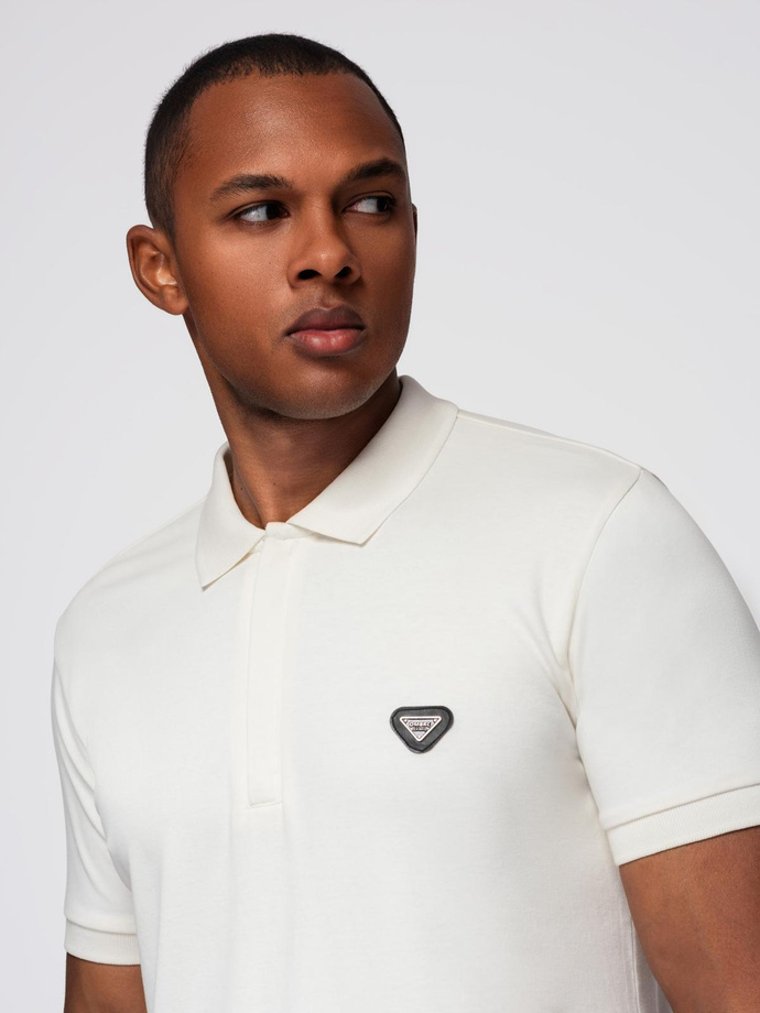 Men's polo shirt with zipper neckline - white V1 OM-POSS-0148