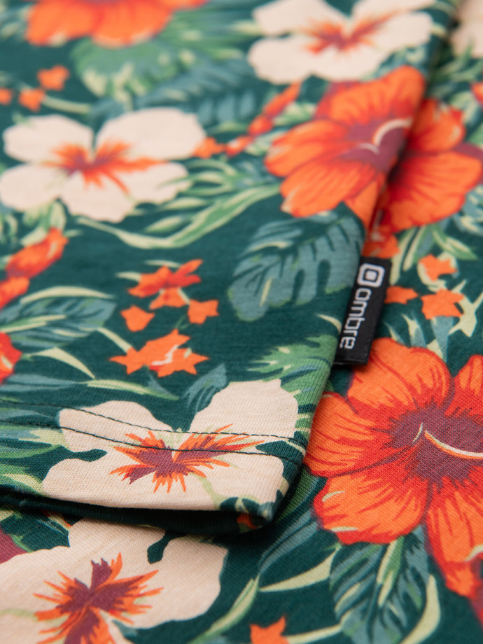 Men's full print floral pattern cotton t-shirt - black V2 OM-TSFP-0249