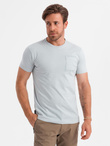 Bawełniany męski t-shirt z nadrukiem na kieszonce – jasnoszary V10 OM-TSPT-0154