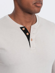 Men's longsleeve with buttons at the neckline - light beige V6 OM-LSCL-0107