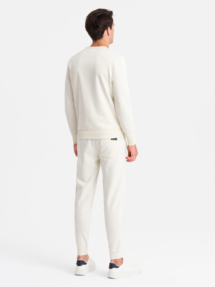 Bawełniany dresowy komplet męski BASIC bluza nierozpinana + joggery – kremowy V5 Z84