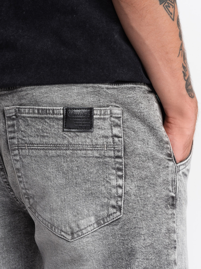 Men's JOGGERS denim pants with rubbing - light grey V4 OM-PADJ-0150