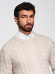 Elegant men's sweater with interesting weave - ecru V1 OM-SWSW-0173