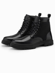 Buty męskie trapery z wysoką cholewką z łączonych materiałów – czarne V1 OM-FOBO-0174