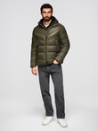 Men's quilted winter jacket with combined materials - dark olive green V3 OM-JAHP-0145