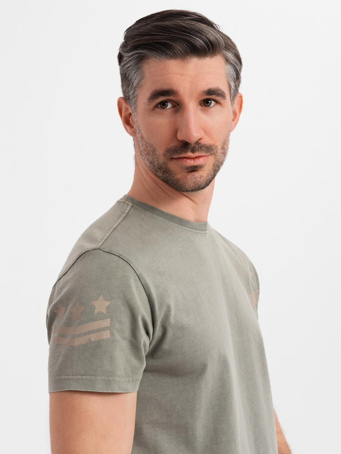 Men's military-style printed cotton T-shirt - light olive V2 OM-TSWT-0202
