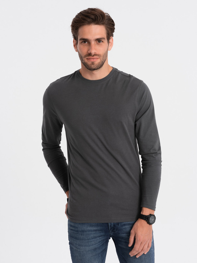 Męski longsleeve BASIC z okrągłym dekoltem - grafitowy V6 OM-LSBL-0106