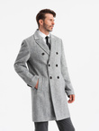 Elegant double-breasted men's herringbone coat - grey V1 OM-COWC-0118