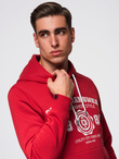 Men's hooded sweatshirt with college print - red V1 B1714
