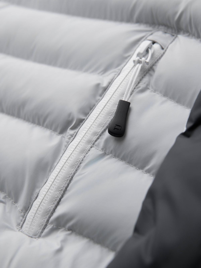 Men's quilted jacket with detachable hood - graphite and white V3 OM-JALP-0206