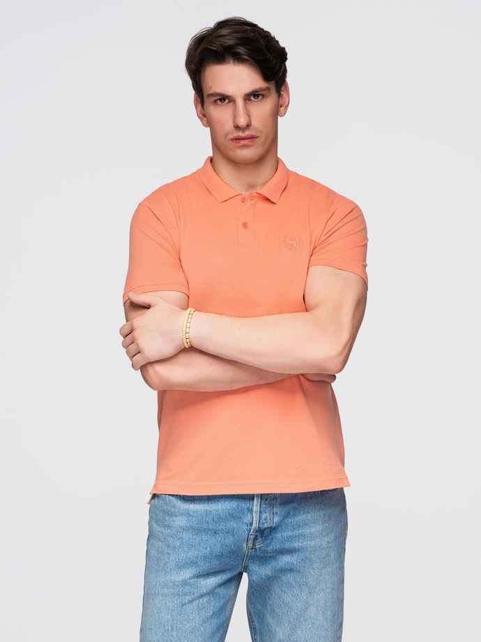 Men's BASIC single color pique knit polo shirt - peach V19 OM-POBS-0100