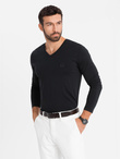 Longsleeve męski V-neck SLIM FIT z elastanem i printem – czarny V1 OM-LSBC-0123