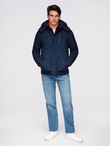 Men's winter jacket with detachable hood made of waterproof material - navy blue V1 OM-JAHP-0306