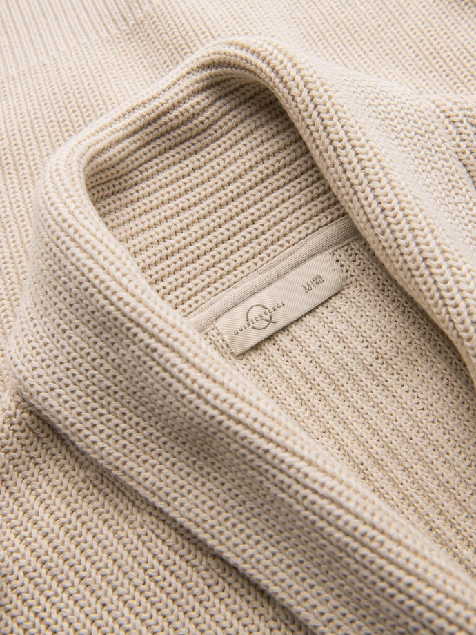 Men's cotton cardigan sweater with shawl collar - beige V2 OM-SWCD-0153