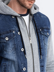 Men's mid-season jeans jacket - denim/grey OM-JADJ-0124