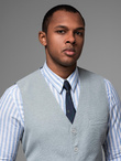 Fitted structured men's vest with patch pockets - grey melange V2 OM-BLZV-0146