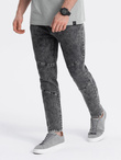 Spodnie męskie jeansowe slim fit z przeszyciem na kolanach - szary V3 OM-PADP-0109