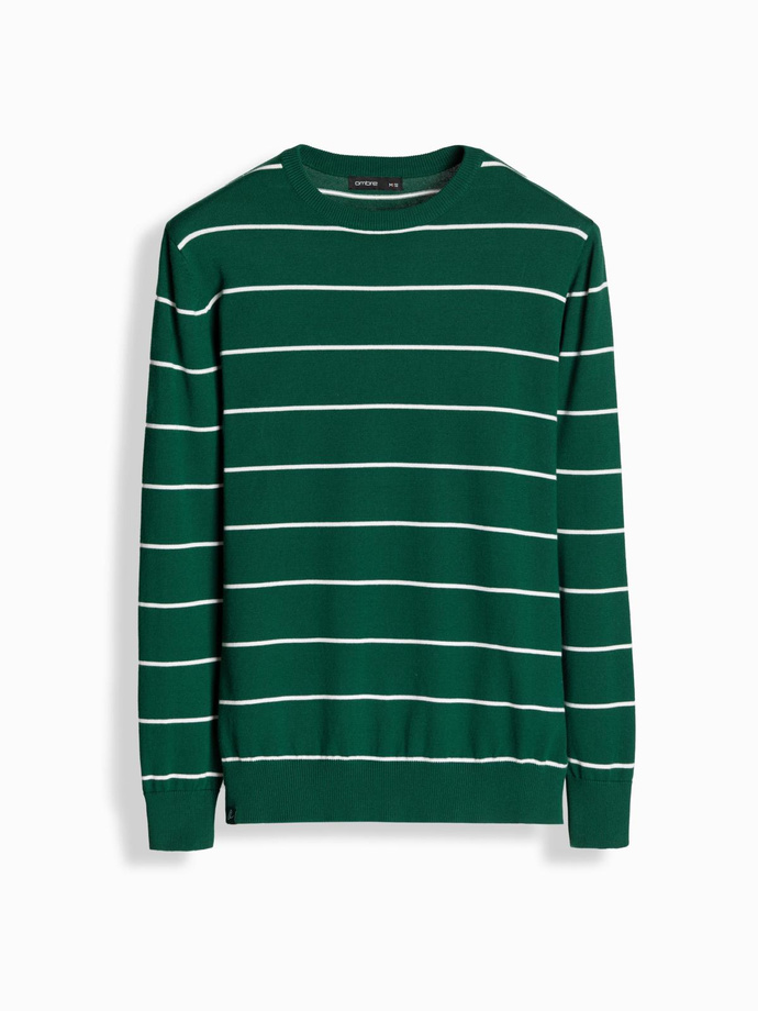 Casualowy sweter męski w poziome paski – zielony V4 OM-SWSW-0143