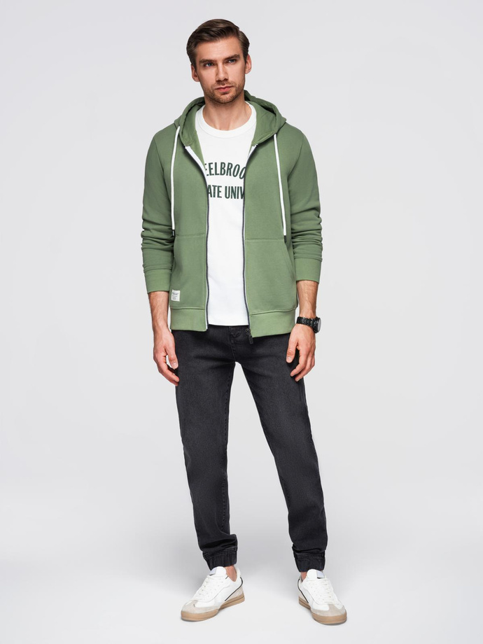BASIC men's unbuttoned hooded sweatshirt - green V3 OM-SSBZ-0178