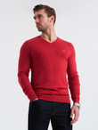 Men's elegant V-neck BASIC sweater with viscose - red V20 OM-SWBS-0107