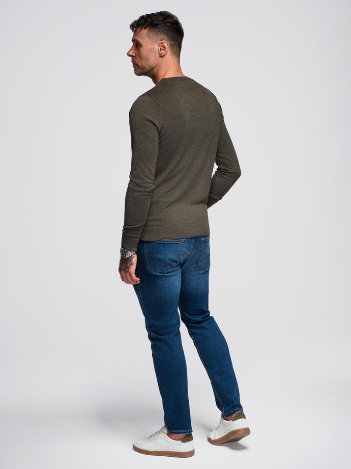 Classic men's sweater with round neckline - black V2 OM-SWBS-0106