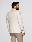 Men's REGULAR cut blazer with linen - cream V1 OM-BLZB-0128