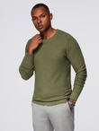 Strukturalny sweter męski z okrągłym dekoltem  – oliwkowy V1 OM-SWSW-0181