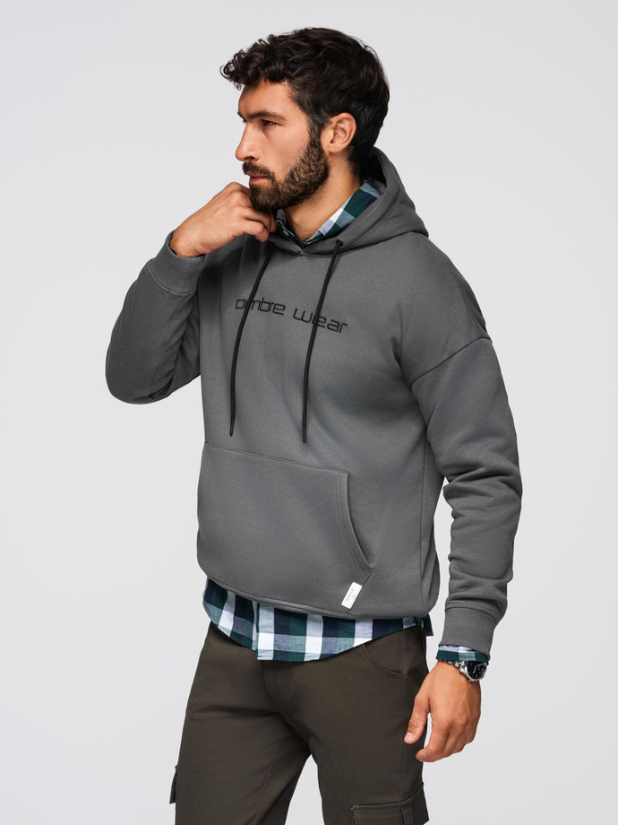 Unbuttoned men's sweatshirt with stand-up collar and hood - black V1 OM-SSZP-0216