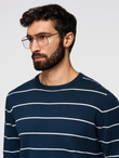 Casual men's sweater with horizontal stripes - navy blue V1 OM-SWSW-0143