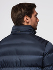 Men's quilted jacket with sheen and stand-up collar - dark blue V2 OM-JALP-0218