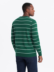 Casualowy sweter męski w poziome paski – zielony V4 OM-SWSW-0143