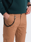 Men's pants with cargo pockets and leg hem - light brown V3 OM-PACG-0189