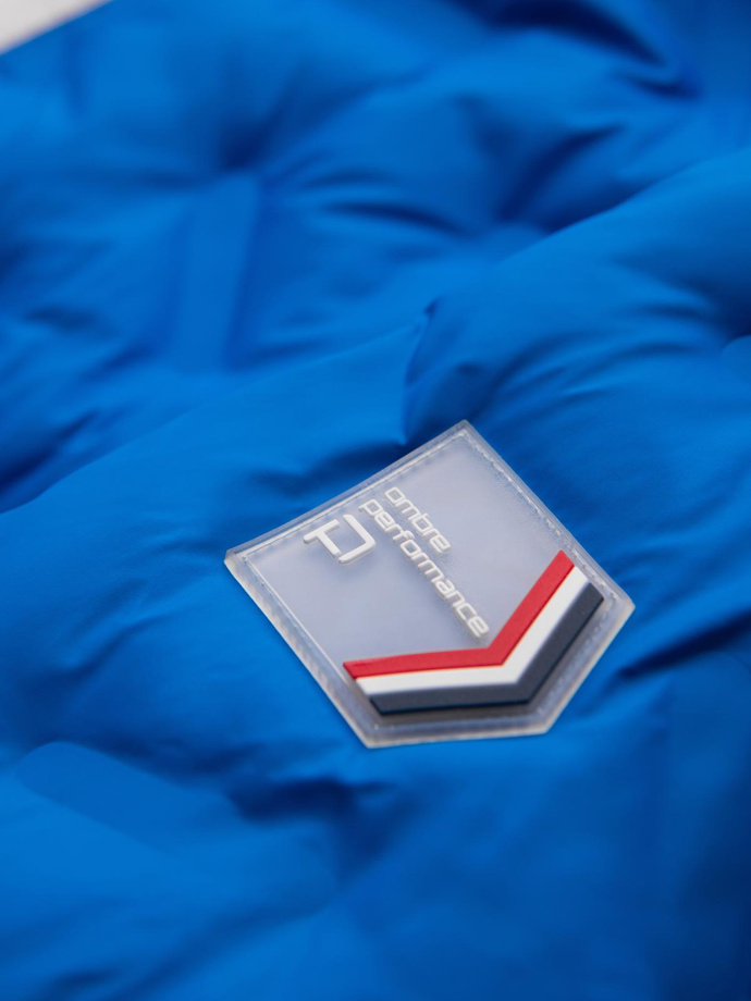Pikowana kontrastowa kurtka męska z odpinanym kapturem – niebiesko-czerwona V1 OM-JALP-0206