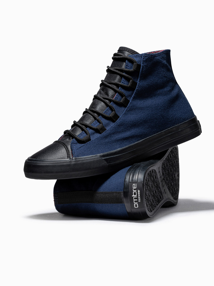 Buty męskie trampki z łączonych materiałów - granatowe V3 OM-FOTH-0143