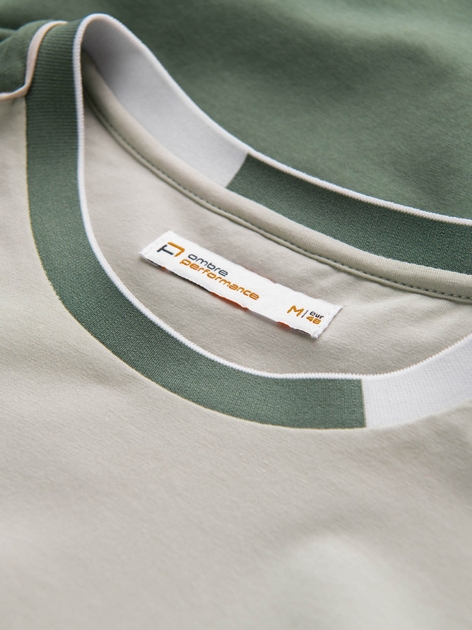 Men's t-shirt with elastane with colored sleeves - green V5 OM-TSCT-0176